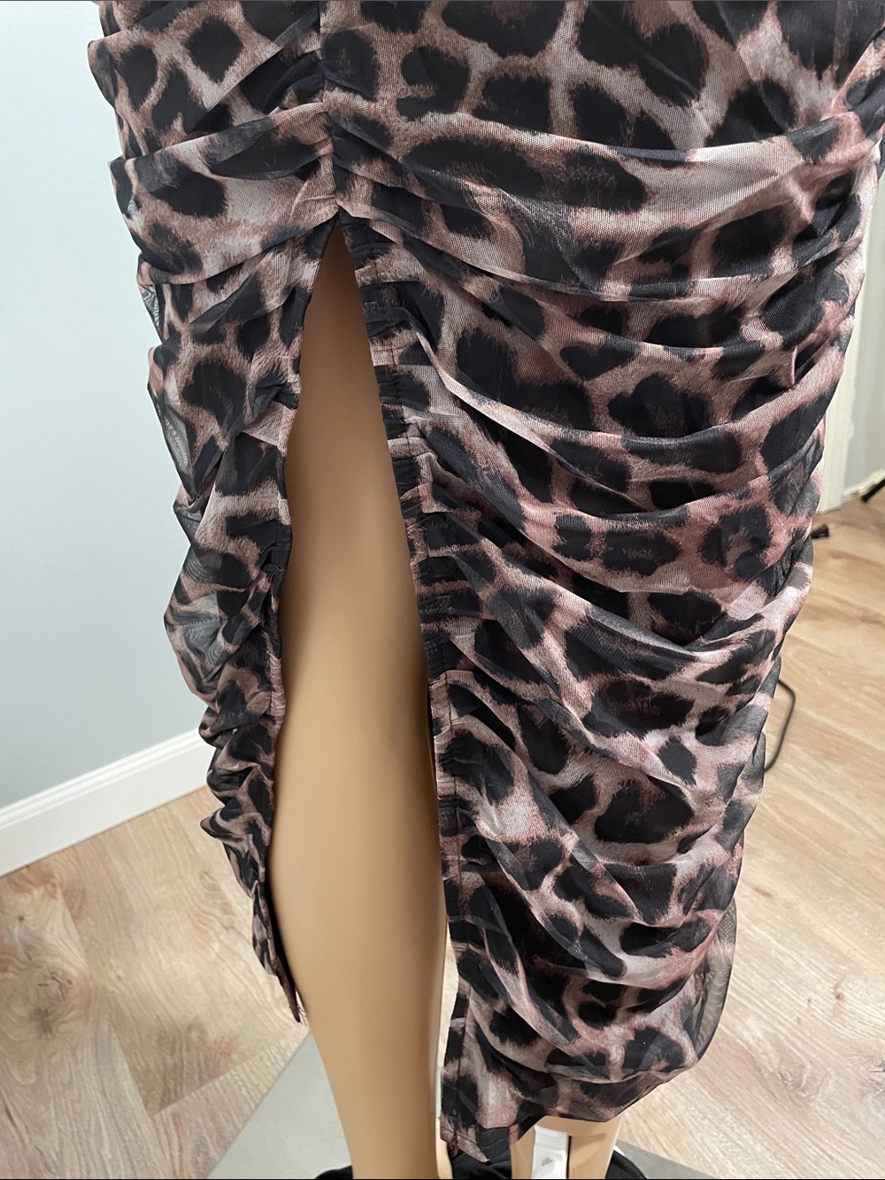 Lena Strapless Leopard Ruched Maxi Dress in Brown - Picture 7 of 7